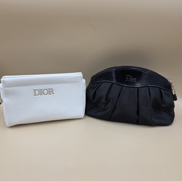 Dior Handbags - Dior Black Satin Pleated Cosmetic Pouch And White Dior Velvet Bag